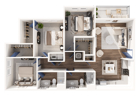 Floor plan for 3 beds, 2 baths, 1454 sqft